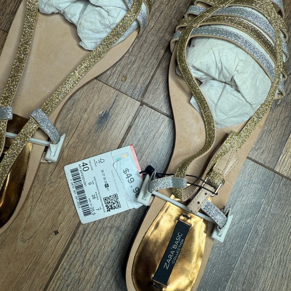 Zara Gold and Silver Strappy Flat Sandals - Picture 3 of 4